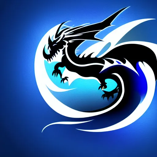 Image similar to dark dragon with blue flames, silky texture, gradient, minimalistic design, logo, aesthetic, 4 k, hd