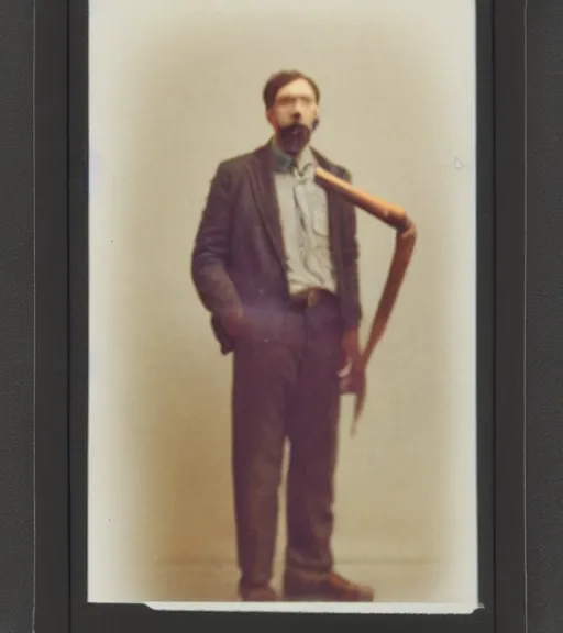 Prompt: color polaroid picture of a hipster man smoking tobacco pipe. smoke rising. diffuse background