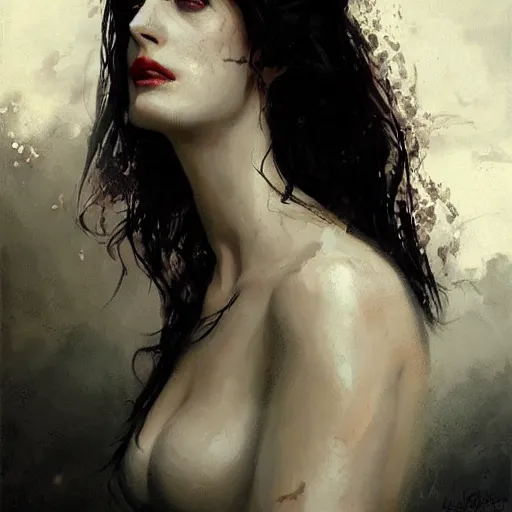 Prompt: eva green as yennifer, dynamic pose, painted by greg rutkowski