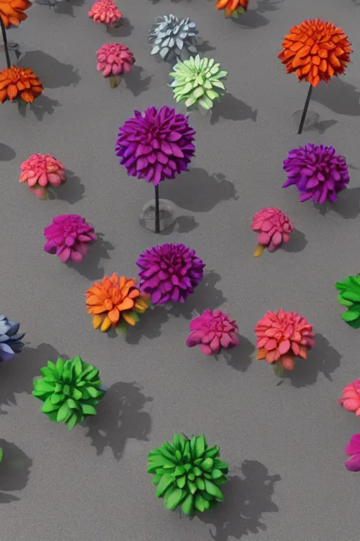 Prompt: Hyper realistic concrete sculpture made with rainbow Dahlia flowers, Cinematic lighting, ultra good realistic 3D render by Gerald Brom, I can't believe how abstract this is, 8k