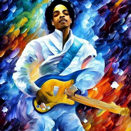 Prompt: a painting of prince in space in the style of leonid afremov. trending on artstation.