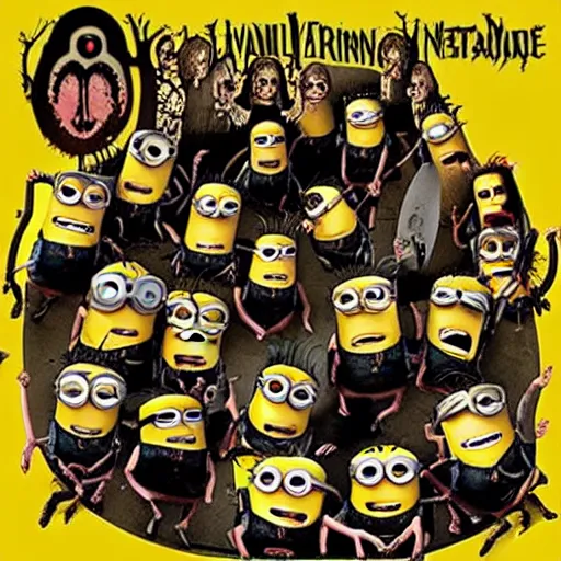 Image similar to cannibal corpse album cover with minions