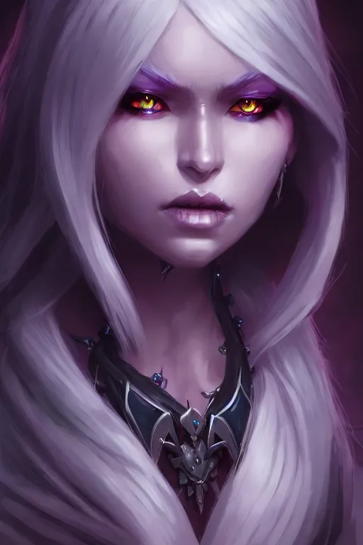 Image similar to Character concept portrait art of a female Drow necromancer, scythe, pretty face, long dark hair, by Stanley Artgerm Lau, WLOP, Rossdraws, James Jean, Andrei Riabovitchev, Marc Simonetti, and Sakimichan, tranding on artstation