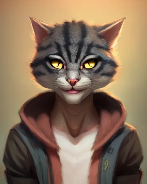 Image similar to character concept art of a young male anthropomorphic furry cat | | cute - fine - face, pretty face, key visual, realistic shaded perfect face, fine details by stanley artgerm lau, wlop, rossdraws, james jean, andrei riabovitchev, marc simonetti, and sakimichan, trending on artstation