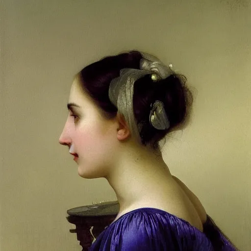 Image similar to a young woman’s face, her hair is silver, she wears a long flowing blue satin veil, by ivan aivazovsky and pieter claesz and paul delaroche and alma tadema and august malmstrom and and willen claesz heda and aelbert cuyp and gerard ter borch and alphonse mucha, hyperrealistic, volumetric light, rendered in octane, c4d