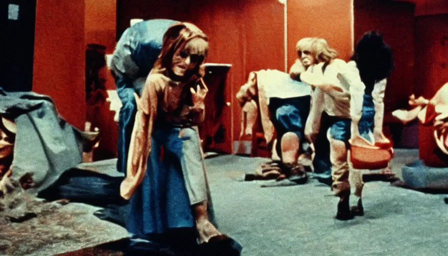 Prompt: 7 0 s film still from a horror movie about celebrating deformities, kodachrome, cinecolor, cinestill, film grain, film texture, retro, cinematic, high resolution, photorealism,