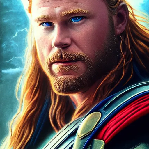 Image similar to Thor, portrait, 4k, artstation, cgsociety, award-winning, masterpiece, stunning, beautiful, glorious, powerful, fantasy art