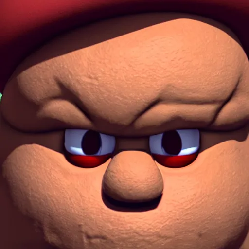 Prompt: hyperrealistic render of a goomba from mario, creepily realistic lots of detail uncanny