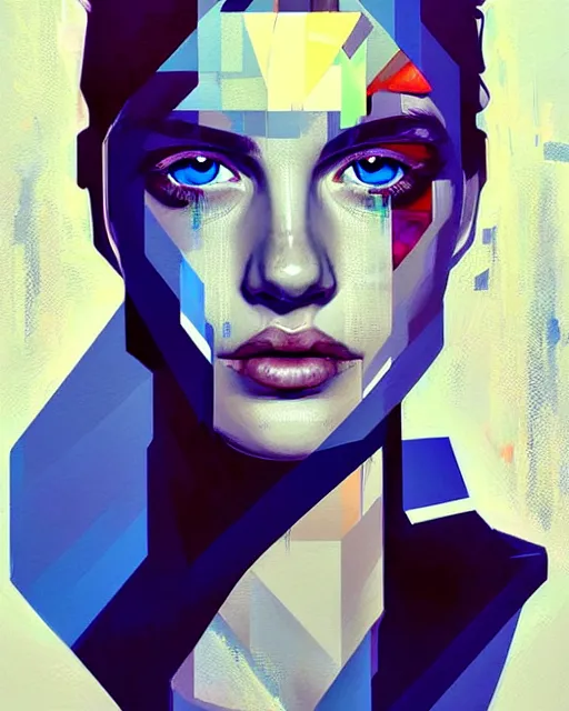 Prompt: painting, shards of time, face portrait, centered portrait, medium closd - up, illustration, highly detailed, simple, no jagged lines, smooth, artstation, artwork by obey, artwork by sandra chevrier