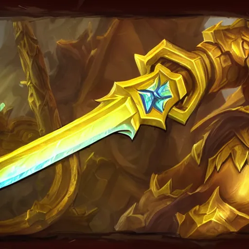 Image similar to yellow broad sword, giant sword, war blade weapon, hearthstone art, fantasy game art style, league of legends style art