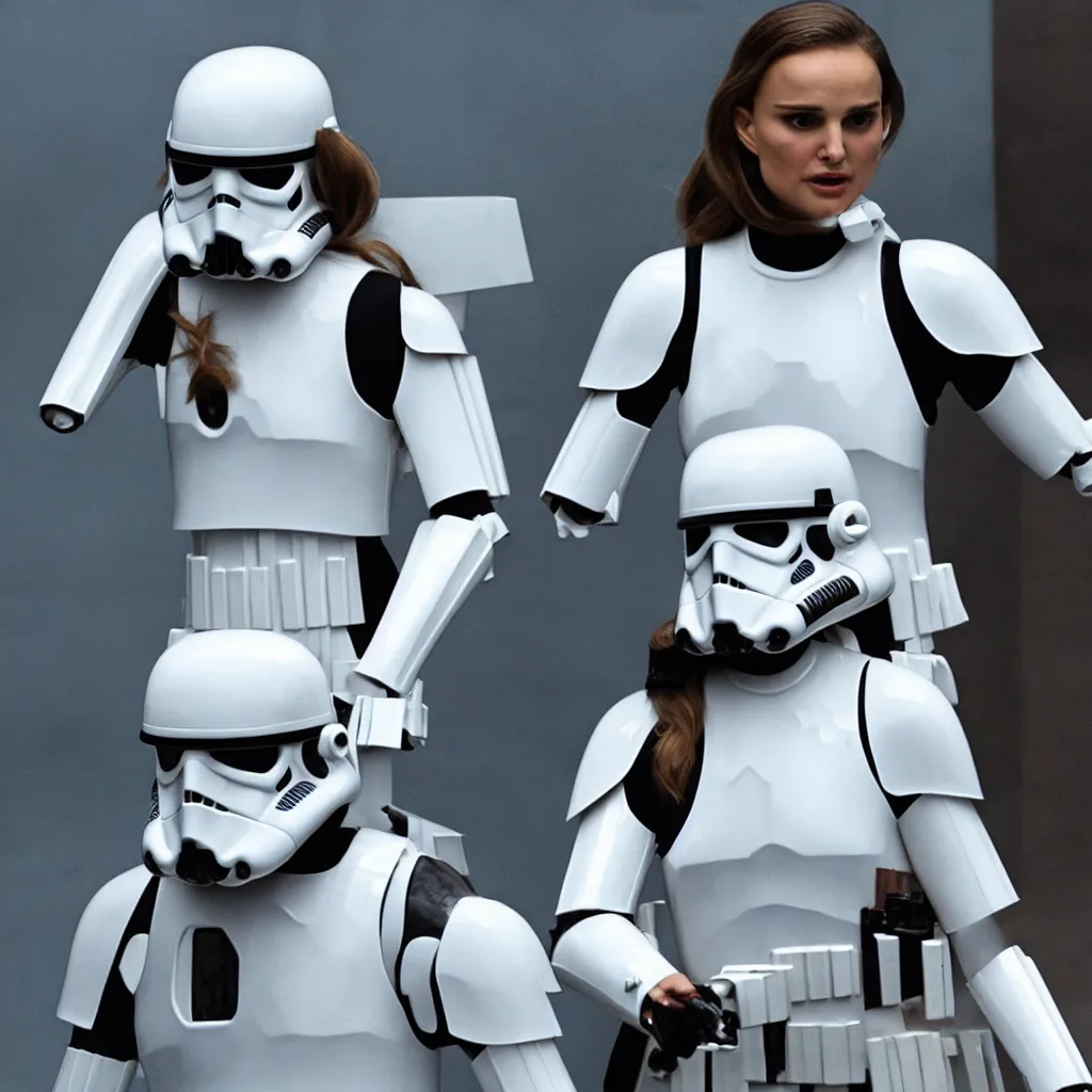 Prompt: natalie portman as a stormtrooper, taking her helmet off, not wearing a helmet, without a helmet on, by cameldeath