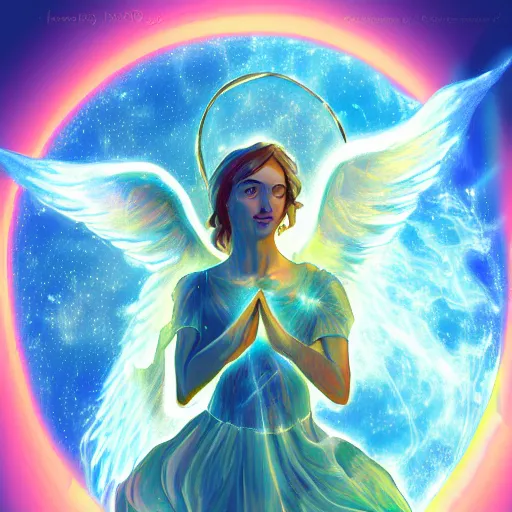 Prompt: an angel of light protecting planet earth, high detail digital painting