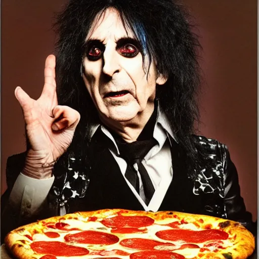 Prompt: alice cooper as a pizza