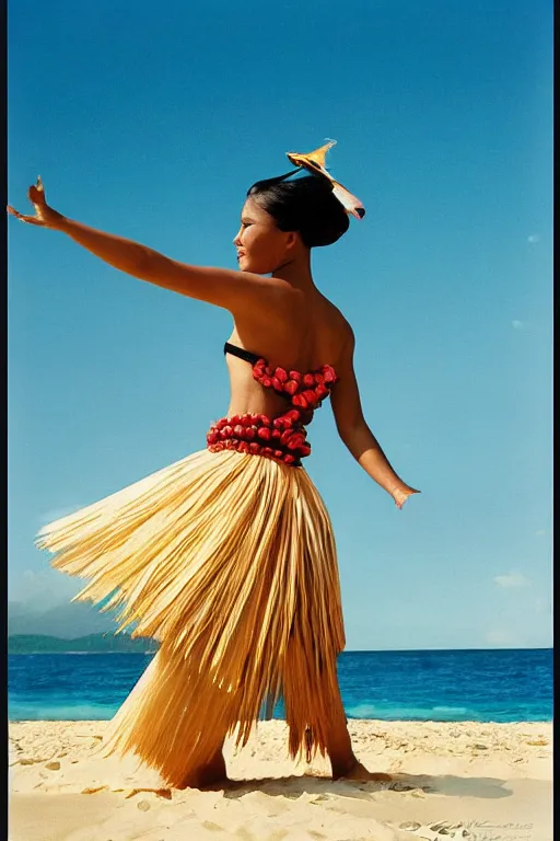 Image similar to female hawaiian hula dancer on beach by kim taylor reece, haunani veruschka von lehndorff, franco rubartelli, vogue landscape photo