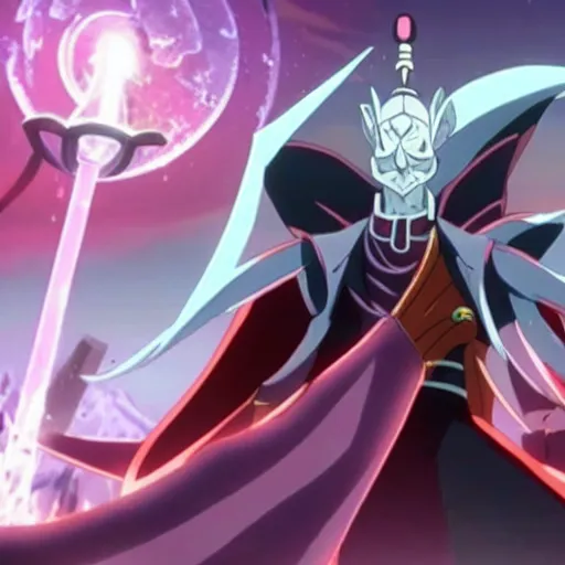 Image similar to Karthus from League of Legends in anime movie, dragonballz, jojo