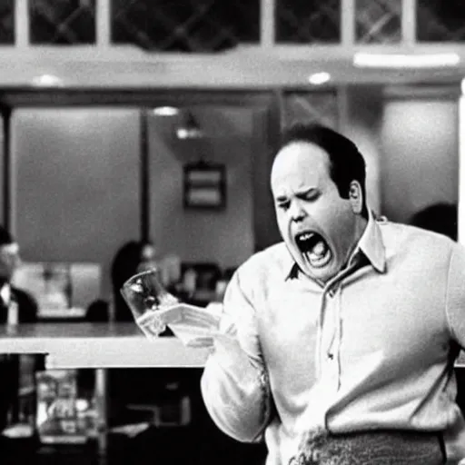 Prompt: “Picture of George Costanza from Seinfeld screaming at a waitress about the temperature of his coffee”