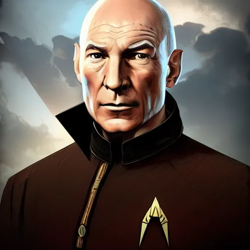 Image similar to portrait of jean luc picard in dishonored 2 style