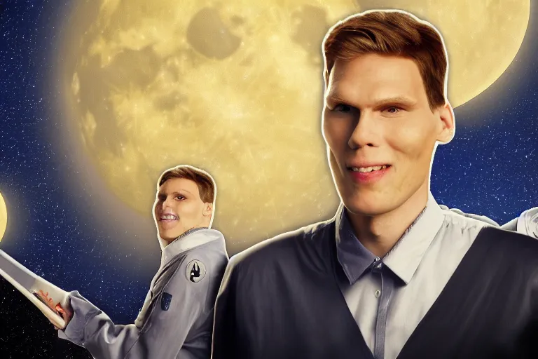 Image similar to jerma 9 8 5 is a moon, jerma 9 8 5 moon, jerma moon, jerma, epic wallpaper trending on artstation