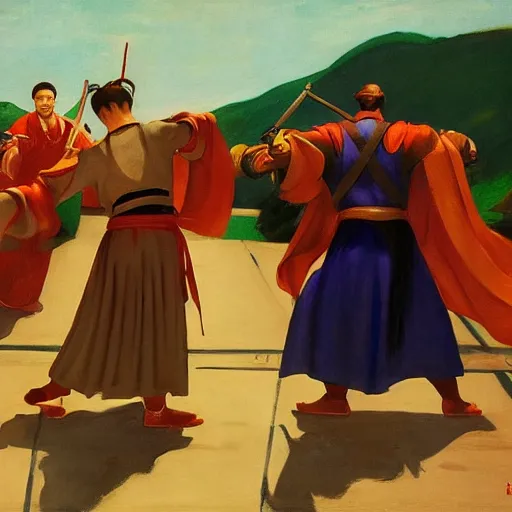Image similar to Romance of the Three Kingdoms, 4k, art by Edward Hopper