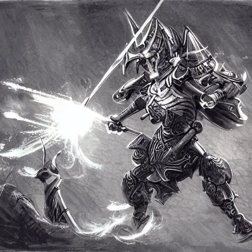 Prompt: a wizard hitting a robot with a staff, fantasy, concept art, dramatic, action shot, hyper detailed, hand drawn