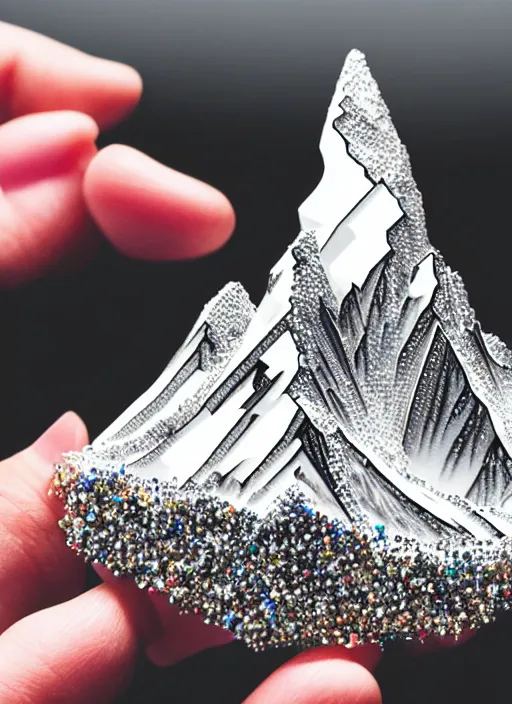 Prompt: photo jewerly matterhorn mountain made of great swarovski crystals, medium full shot, 7 0 mm, hyperrealistic, intricate details, cinematic lighting