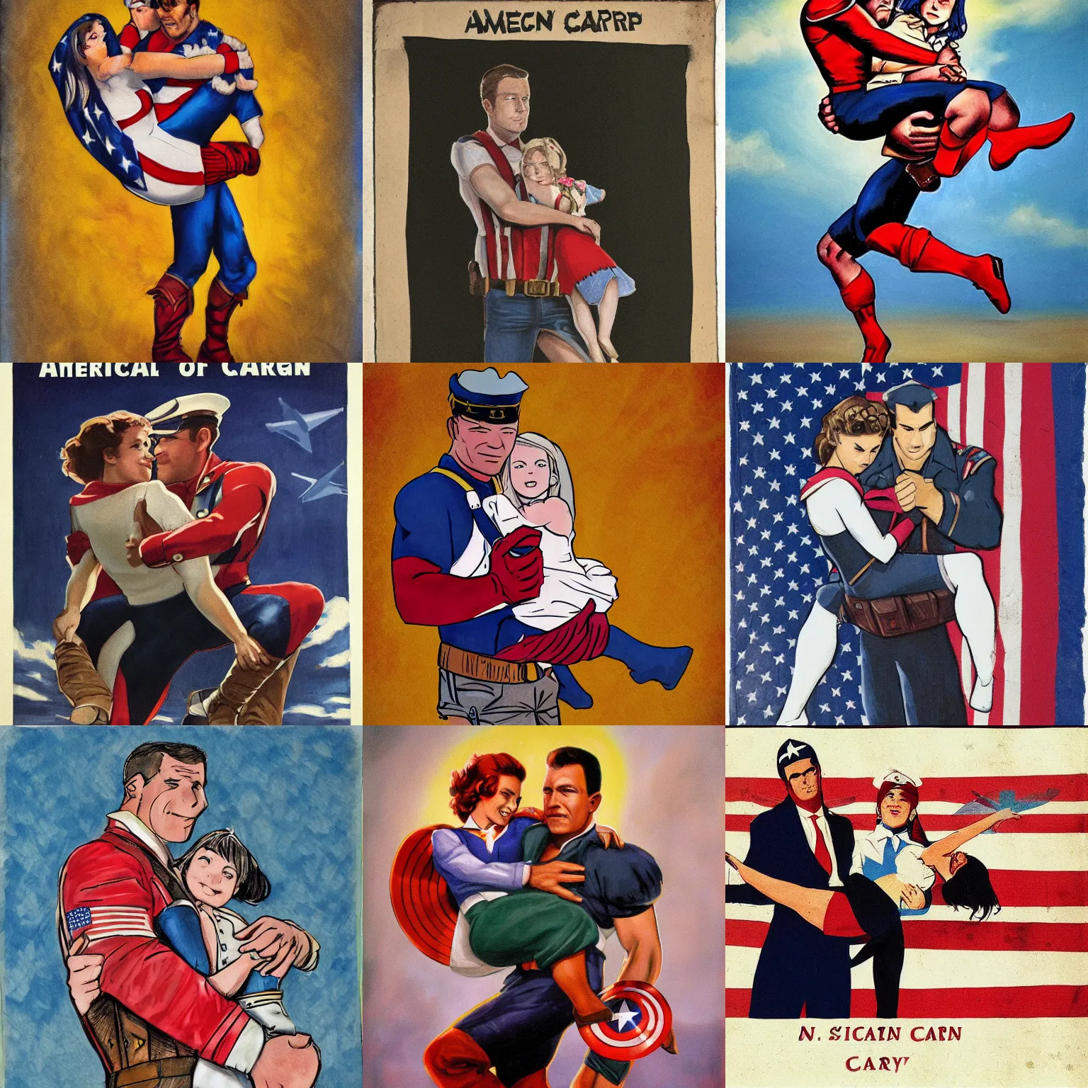 Prompt: American captain carry a girl, by marvel