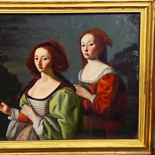 Image similar to oil painting of young ladies in the style of renaissance, dutch golden age