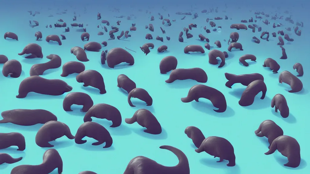 Image similar to an Epic Giant Walrus Battling an army of 1000s of Obama Clones by Beeple, 4K