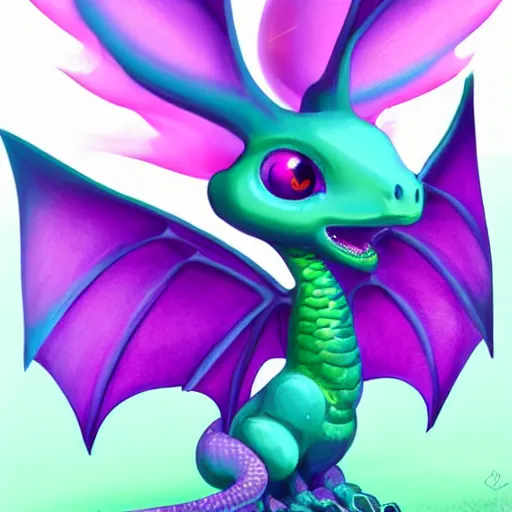 Image similar to full body digital illustration of a cute colorful baby dragon with faerie wings, concept art, matte background, deviantArt, artstation