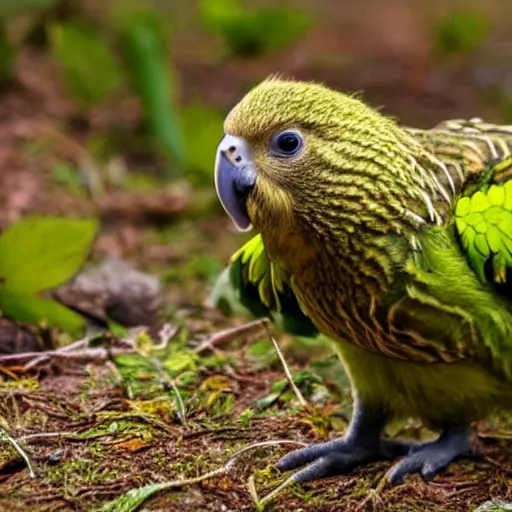 Prompt: A kakapo walking on the forest floor, by Pixar