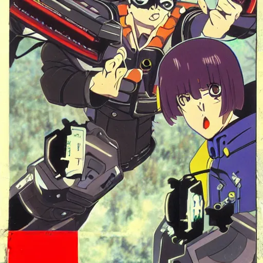 Prompt: old vhs tape of an anime about a group of vampiric robots hunting down humans to use as power sources, nongraphic, cover art