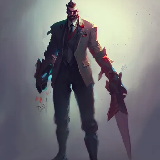 Image similar to concept art of league of legends character gentleman from hell, greg rutkowski, trending on artstation, highly detailed