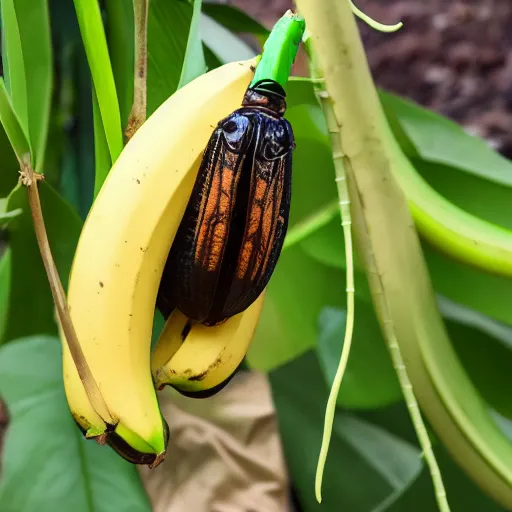 Prompt: A big bug eating a banana