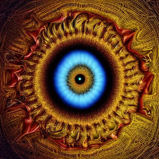 Image similar to human eye, nature, mandelbrot fractal, veins, arteries,, intricate, golden ratio, full frame, microscopic, elegant, highly detailed, ornate, ornament, sculpture, elegant , luxury, beautifully lit, ray trace, unreal, eye fish lens, 3d, PBR, radial symmetry, in the style of peter Gric and Romero Ressendi