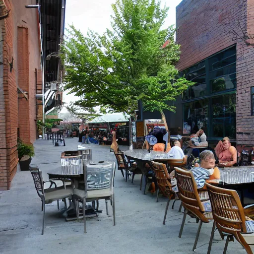 Prompt: a cool glass of iced tea on a patio in the industrial district, peaceful,