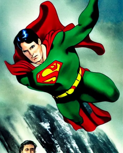 Image similar to Christoper Reeve’s Superman as Hal Jordan photographed in the style of Annie Leibovitz