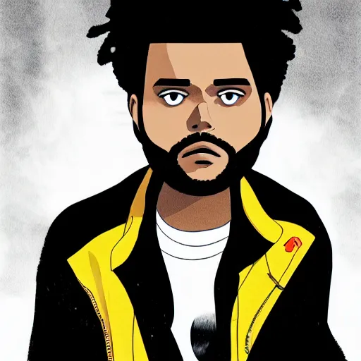 Prompt: the weeknd by studio ghibli, digital art, sharp focus, 4 k, ambient lighting, foggy, neon