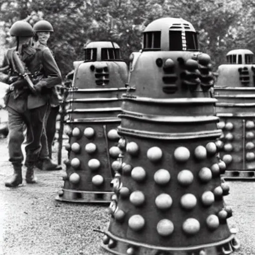 Image similar to a wwii photograph of a dalek brigade