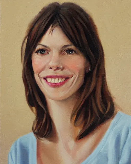 Prompt: a portrait painting of sabrina lloyd / perdita weeks / nicole de boer hybrid oil painting, gentle expression, smiling, elegant clothing, scenic background, behance hd by borromeans