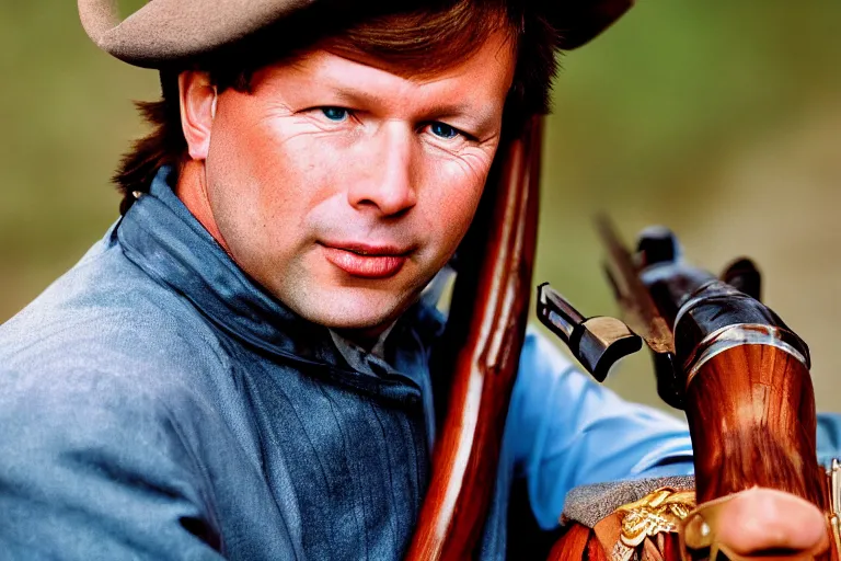 Image similar to closeup portrait of jan peter balkenende firing a musket, natural light, sharp, detailed face, magazine, press, photo, steve mccurry, david lazar, canon, nikon, focus