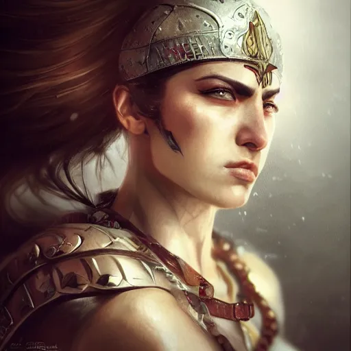 Image similar to proud muscular female turkish warrior, portrait by Cedric Peyravernay, highly detailed, excellent composition, cinematic concept art, dramatic lighting, trending on ArtStation