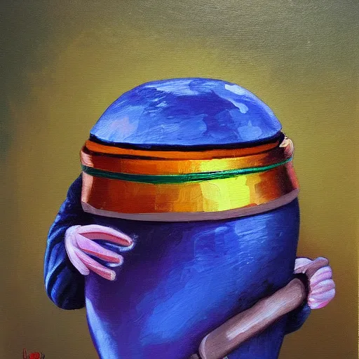 Image similar to a funky little beetle playing a bongo at a party, oil painting, high detail, funky!