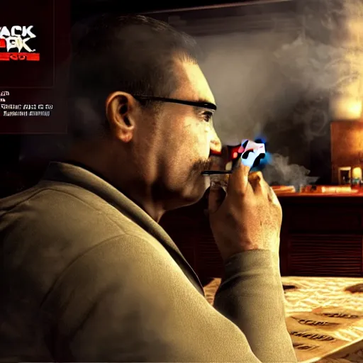 Image similar to Raul Menendez smoking a cigar, Black Ops 2 screenshot
