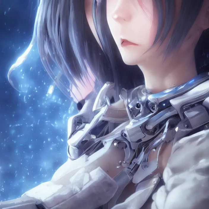 Image similar to beautiful anime girl cyborg looking surreal - by tom bagshaw, by ilya kuvshinov, rtx rendering, octane render 1 2 8 k, maya, extreme high intricate details by wlop, digital anime art by ross tran, medium shot, close up shot, composition by sana takeda, dramatic lighting by greg rutkowski, 8 k, trending on artstation