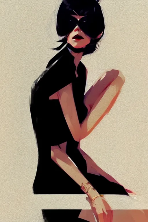 Image similar to a ultradetailed beautiful panting of a stylish woman in a black dress sitting, by conrad roset, greg rutkowski and makoto shinkai trending on artstation