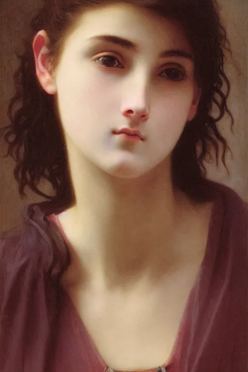 Prompt: teenage emo woman, painting by william adolphe bouguereau