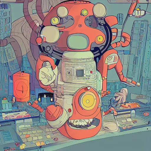 Prompt: a drawing of a cartoon bomb, beeple and james jean, aya takano color style, 8 k, super detailed, modern, 4 k, symmetrical