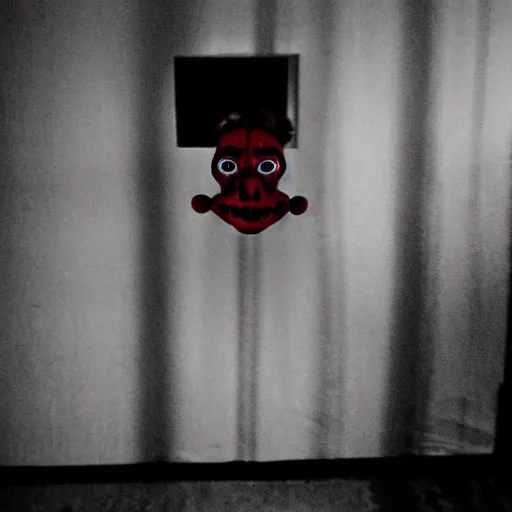 Image similar to terrifying clown in the corner of a dark room, creepypasta, security cam footage