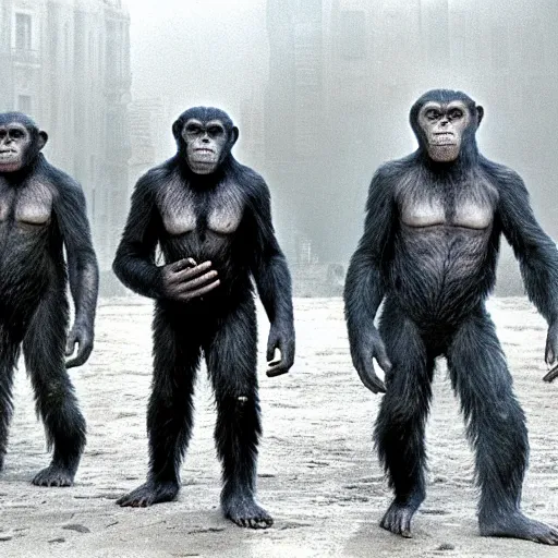 Image similar to still of planet of the apes 1 9 6 8, in madrid city