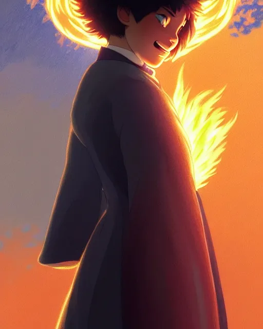 Image similar to portrait of calcifer from the movie howl's moving castle, intricate, elegant, highly detailed, digital painting, artstation, concept art, smooth, sharp focus, illustration, art by artgerm and greg rutkowski and fra angelico and alphons mucha